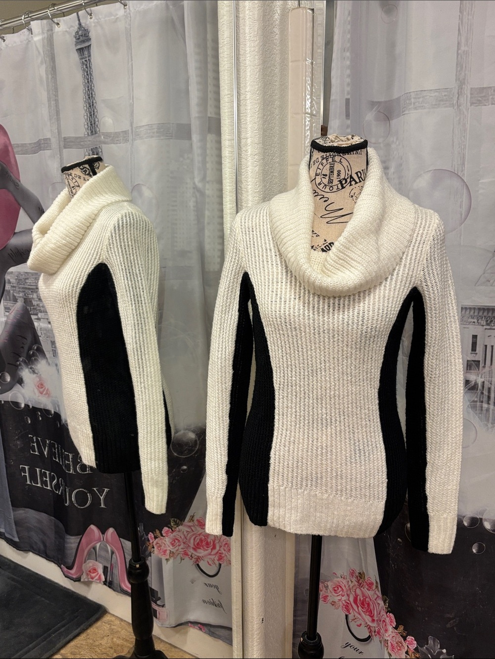 Calvin Klein Black and Cream Cowl Neck Sweater